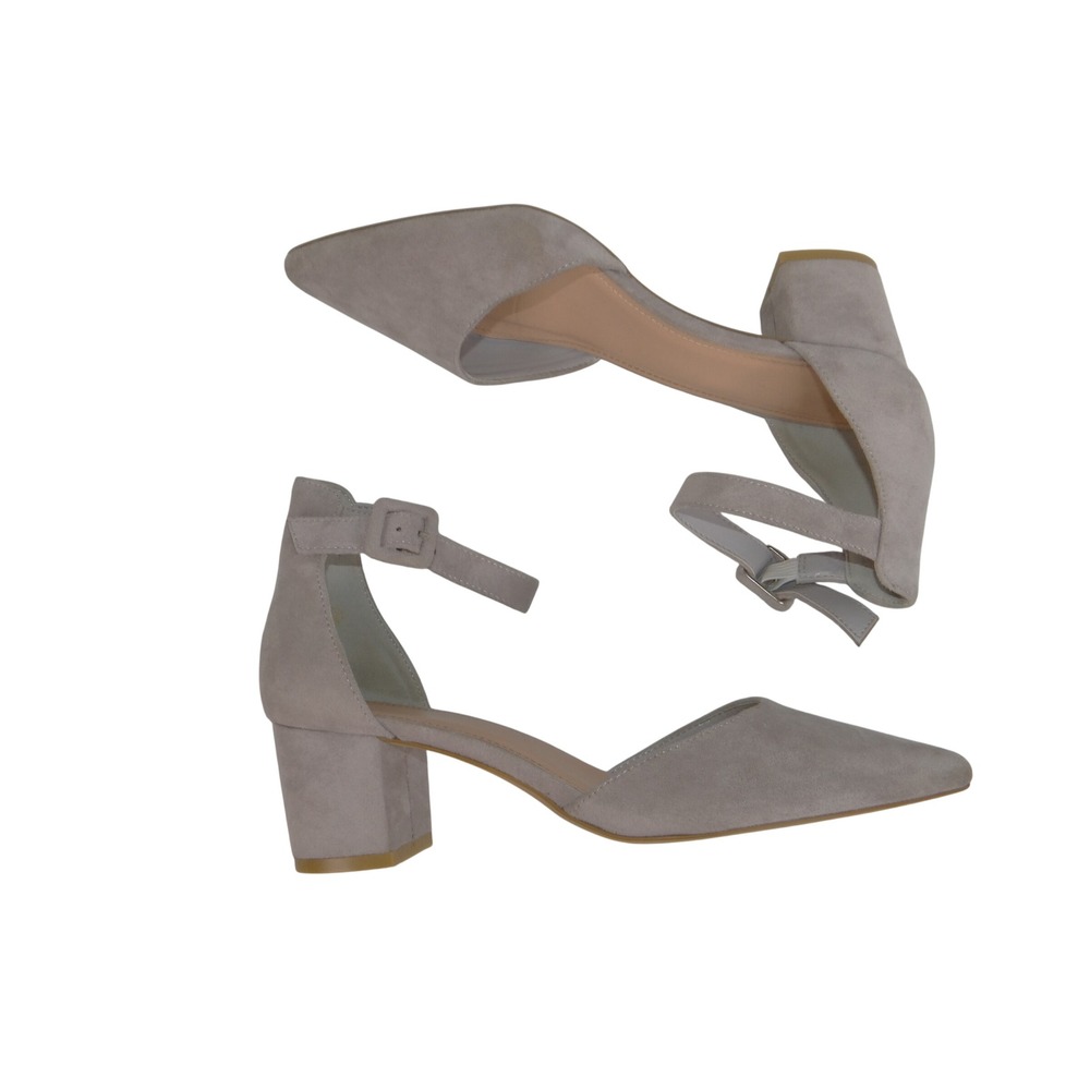 ZBY Womens Pointed Toe D'Orsay Block Heel Ankle Strap Pumps Taupe Grey Size 8.5